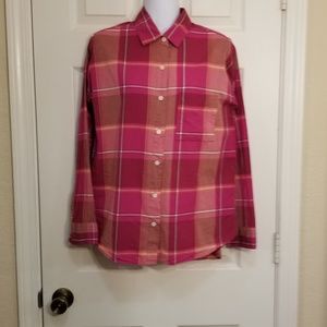Old Navy Pink Plaid Boyfriend Button Down Shirt